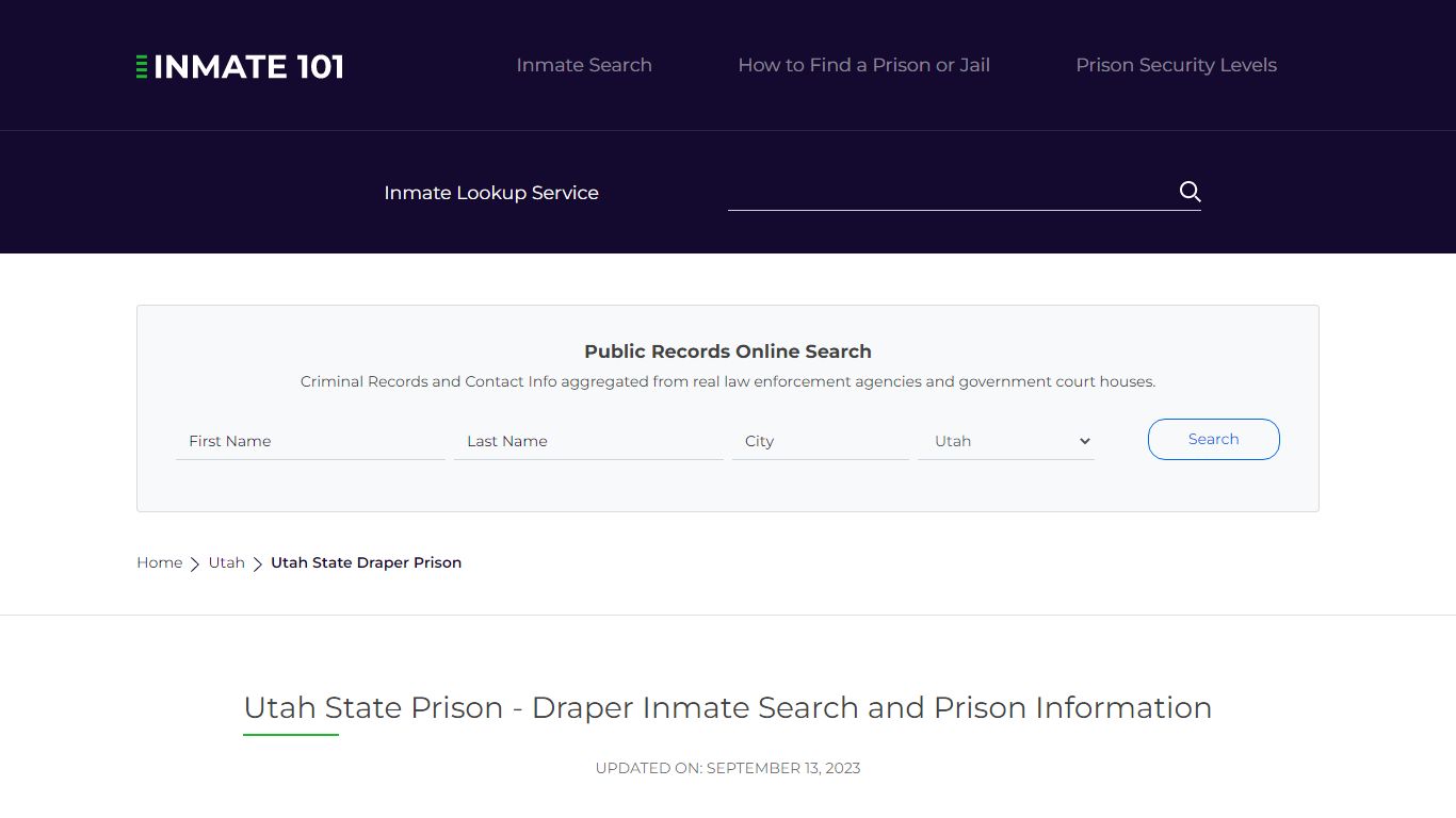 Utah State Prison - Draper Inmate Search and Prison Information