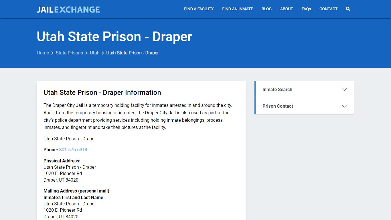 Utah State Prison - Draper Inmate Search, UT - Jail Exchange